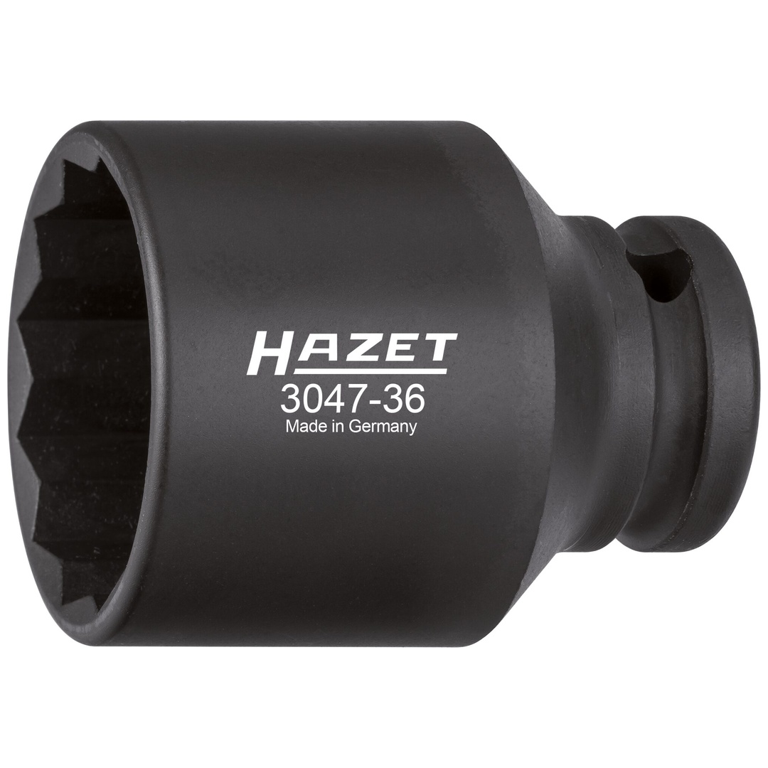 Hazet Schlag-Maschinenschrauber Steckschlüsseleinsatz 3047-36, 1/2 (12,5 mm) Vierkant hohl, Außen Doppelsechskant-Tractionsprofil, SW 36 mm