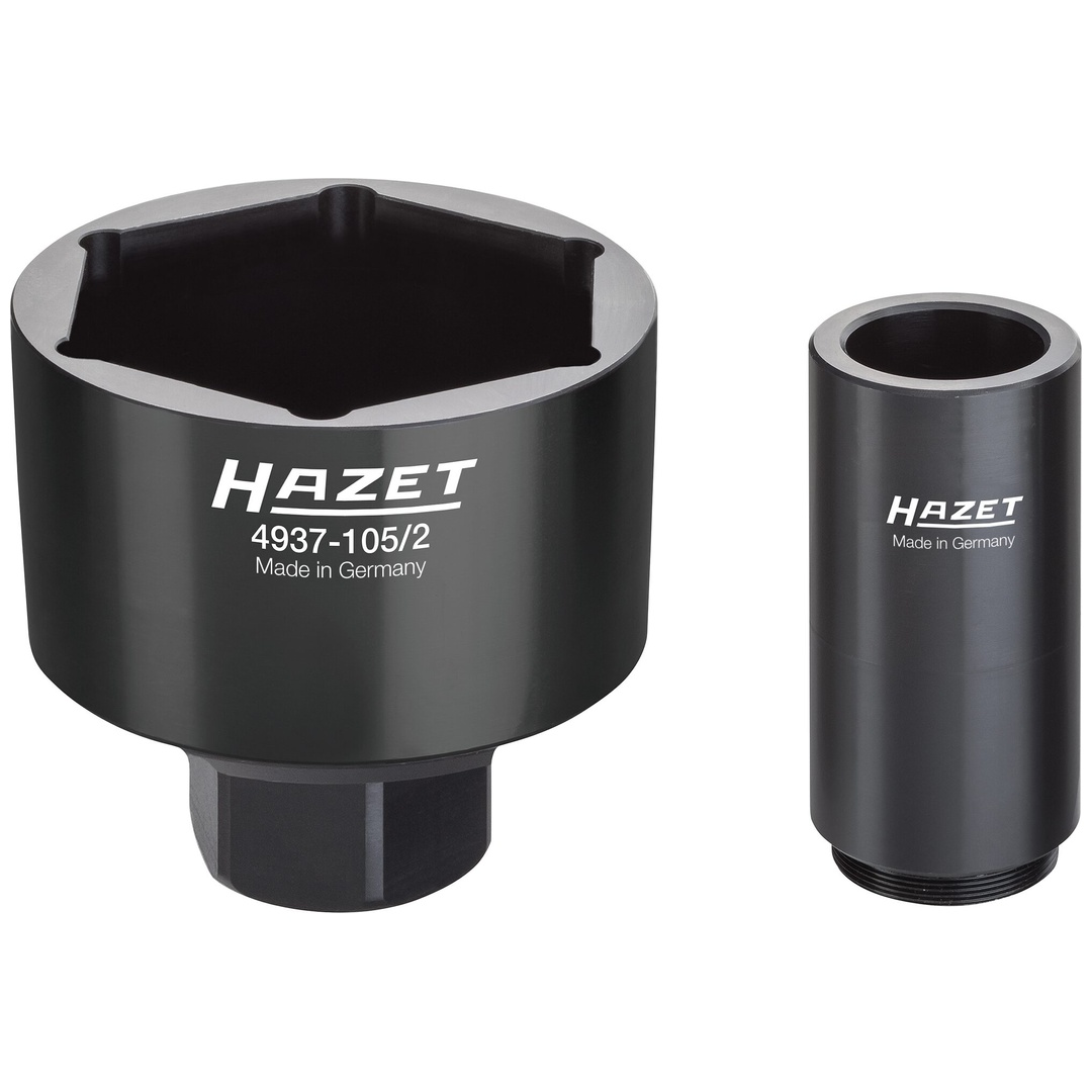 Hazet Nkw Achsmutter Steckschlüsseleinsatz Satz DAF, RENAULT, Volvo 4937-105/2, 1 (25 mm) Vierkant hohl, Außen Sechskant Profil, 2-tlg., SW 105 mm