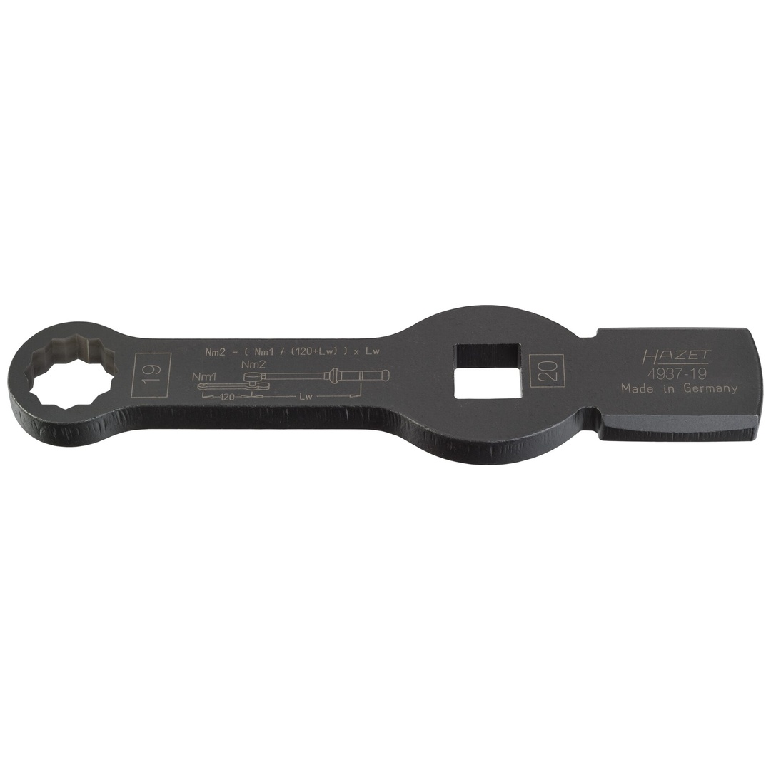 Hazet Schlag-Ringschlüssel, mit 2 Schlagflächen 4937-19, 3/4 (20 mm) Vierkant hohl, Außen Doppelsechskant Profil, SW 19 mm