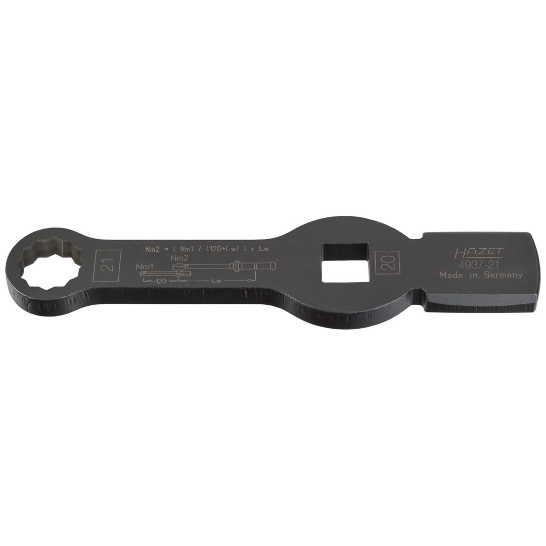Hazet Schlag-Ringschlüssel, mit 2 Schlagflächen 4937-21, 3/4 (20 mm) Vierkant hohl, Außen Doppelsechskant Profil, SW 21 mm