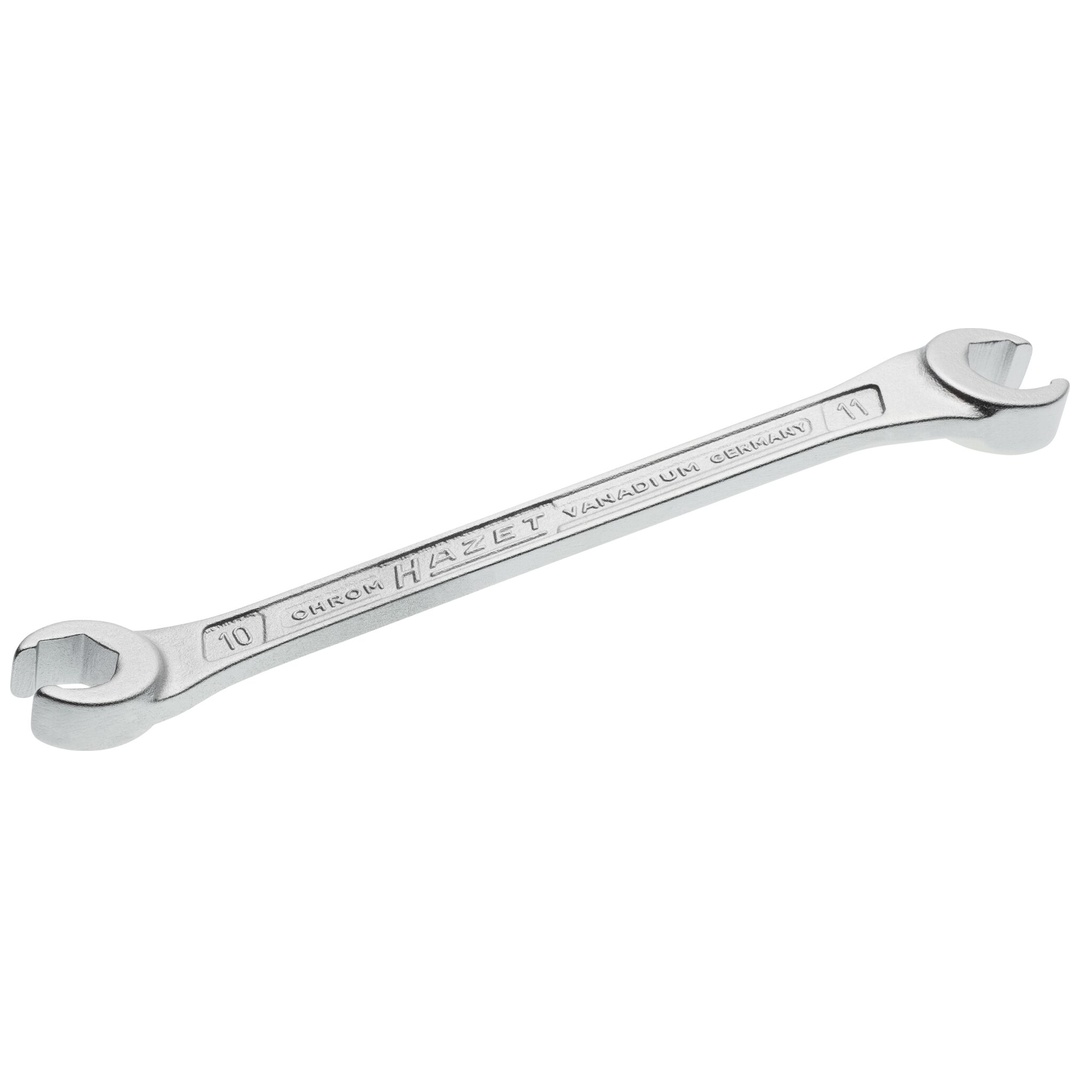 Hazet Doppel-Ringschlüssel, offen Außen Sechskant Profil, SW 10 x 11 mm, für Rohrverschraubungen
