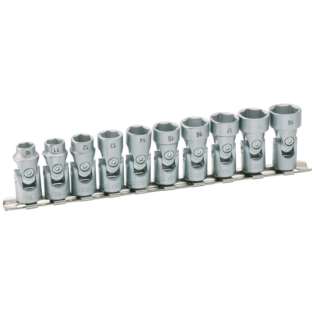 Hazet Sechskant Gelenk Steckschlüssel Satz 880G/10H, 3/8 (10 mm) Vierkant hohl, Außen Sechskant-Tractionsprofil, 10-tlg., 10, 11, 12, 13, 14, 15, 16,