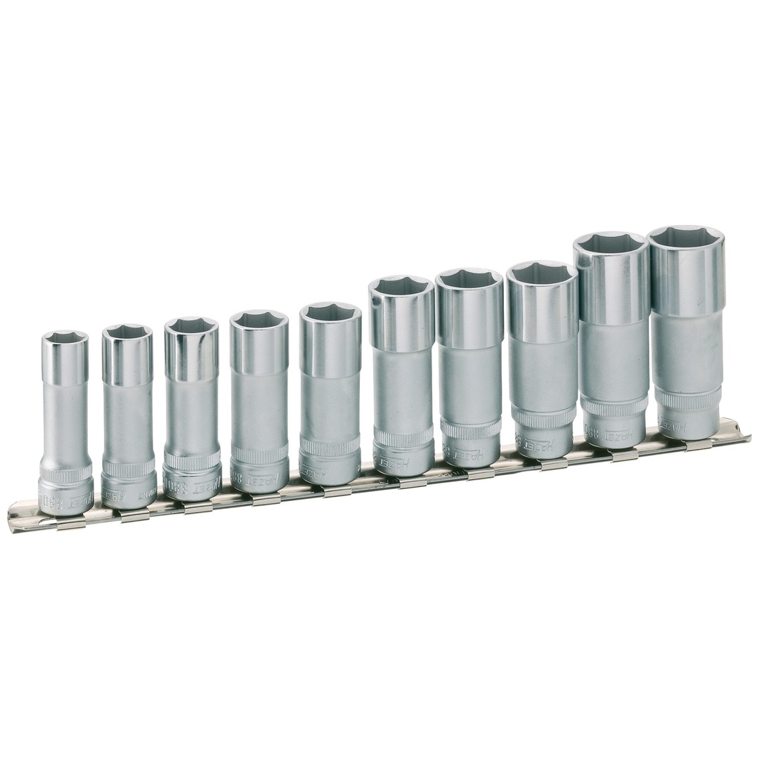 Hazet Steckschlüssel Satz, Sechskant 3/8 (10 mm) Vierkant hohl, Außen Sechskant-Tractionsprofil, 10-tlg., 10 - 19