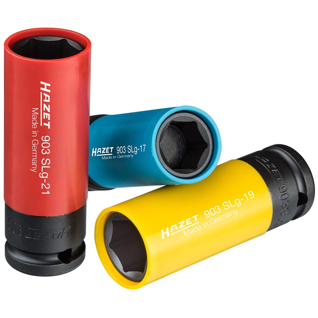 Hazet Schlag-Maschinenschrauber Steckschlüsseleinsatz Satz 903SPC/3, 1/2 (12,5 mm) Vierkant hohl, Außen Sechskant-Tractionsprofil, 3-tlg., 17 - 21