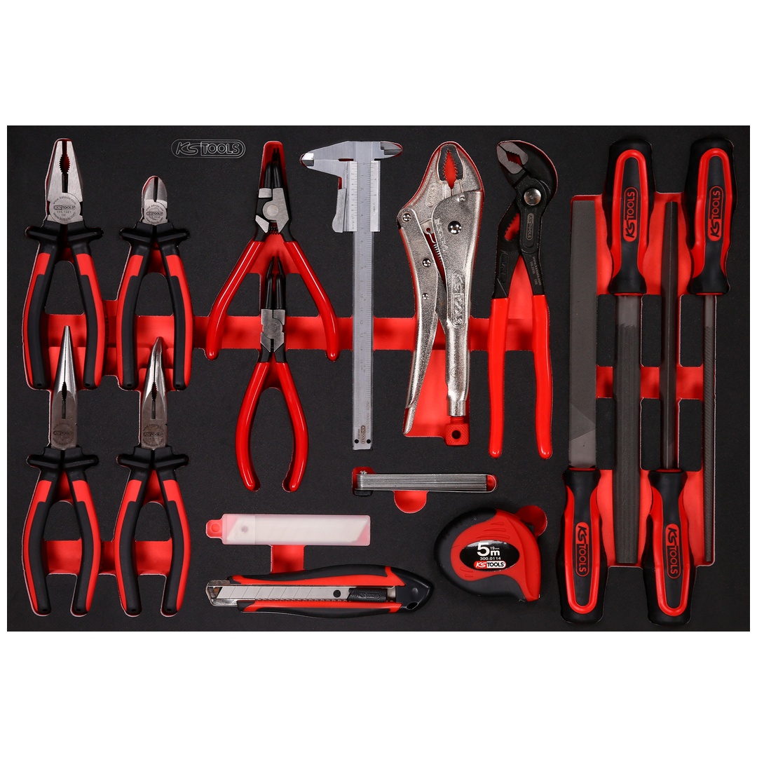 KS Tools Zangen- / und Feilen-Satz in Schaumstoffeinlage, 28-tlg.