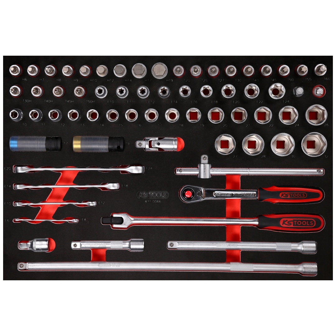 KS Tools 1/2 Steckschlüssel-Satz in Schaumstoffeinlage, 66-tlg.