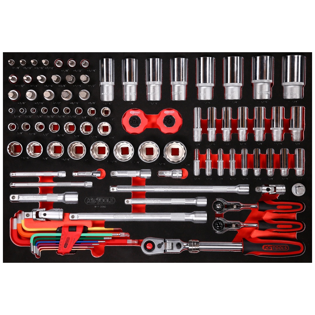 KS Tools 1/4 + 3/8 + 1/2 Steckschlüssel-Satz in Schaumstoffeinlage, 92-tlg., Zoll