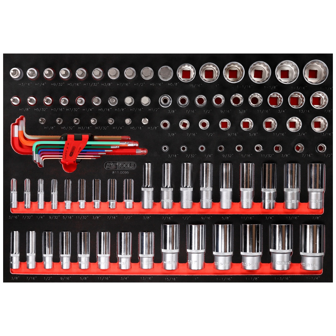 KS Tools 1/4 + 3/8 + 1/2 Steckschlüssel-Satz in Schaumstoffeinlage, 99-tlg., Zoll