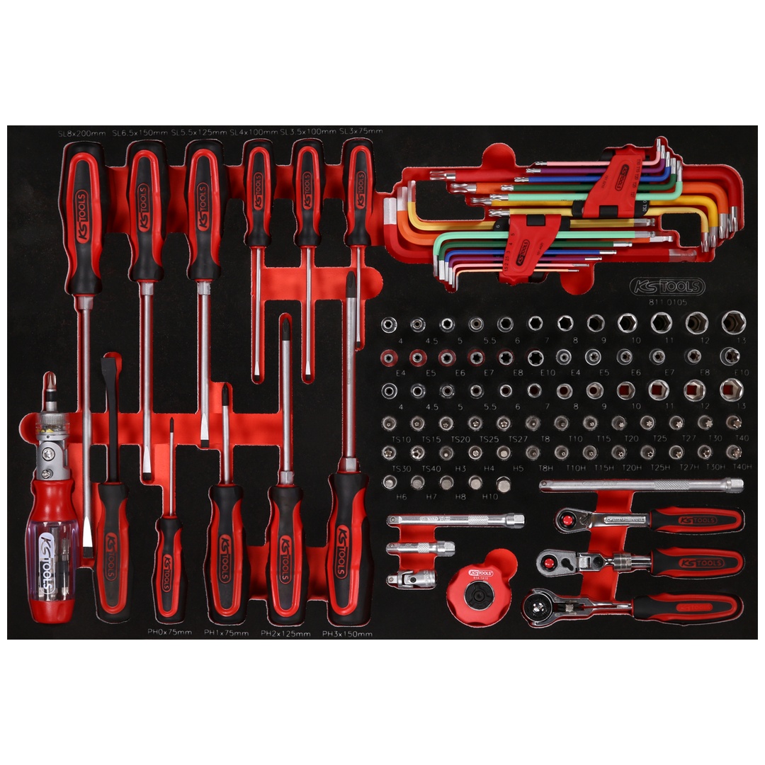 KS Tools 1/4 Steckschlüssel- / und Schraubendreher-Satz in Schaumstoffeinlage, 105-tlg.