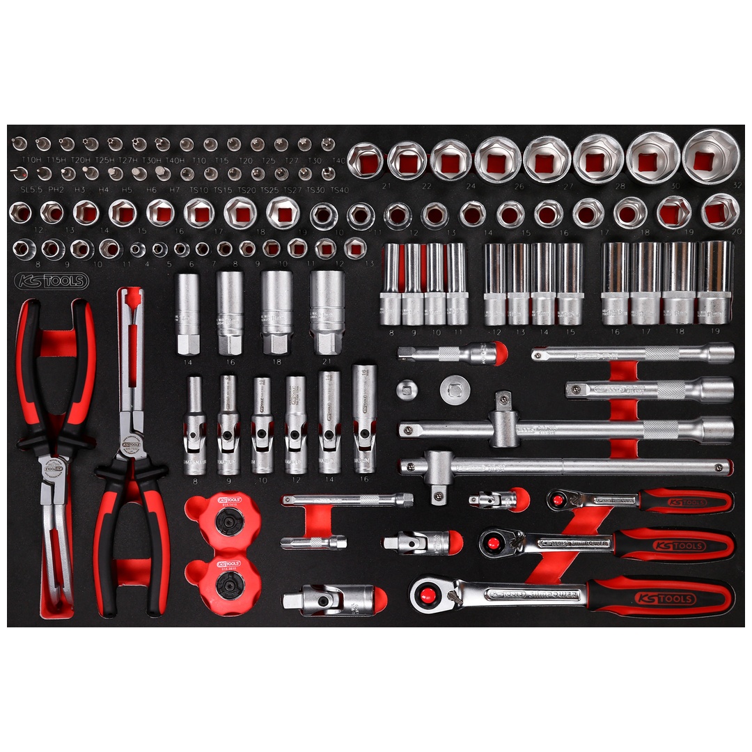 KS Tools 1/4 + 3/8 + 1/2 Steckschlüssel-Satz in Schaumstoffeinlage, 111-tlg.