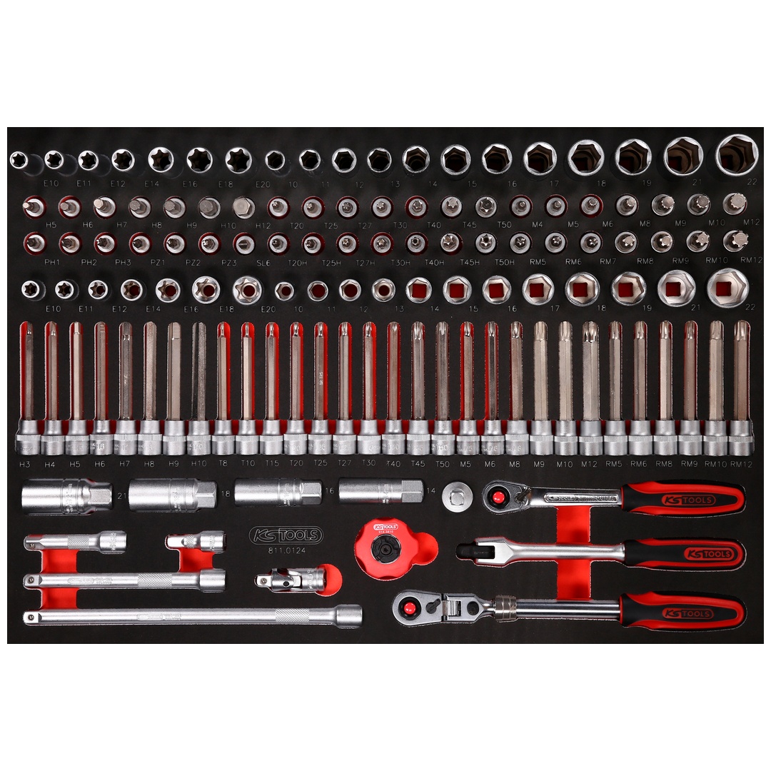 KS Tools 3/8 Steckschlüssel-Satz in Schaumstoffeinlage, 124-tlg.