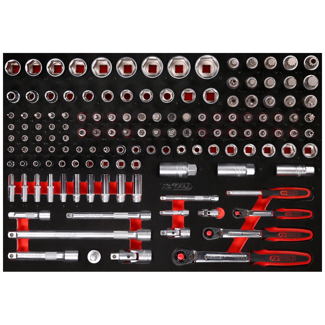 KS Tools 1/4 + 3/8 + 1/2 Steckschlüssel-Satz in Schaumstoffeinlage, 139-tlg.