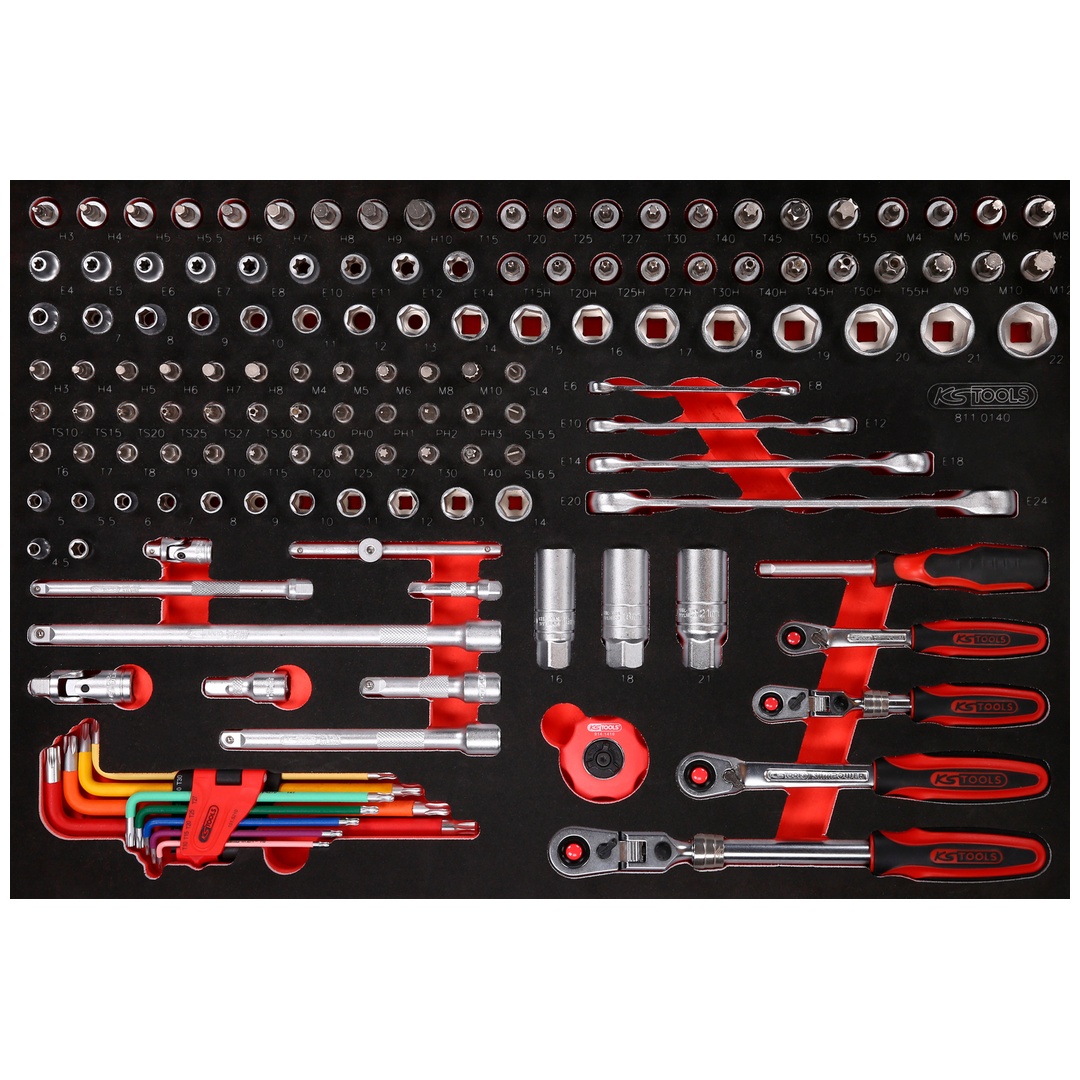KS Tools 1/4 + 3/8 Steckschlüssel-Satz in Schaumstoffeinlage, 140-tlg.