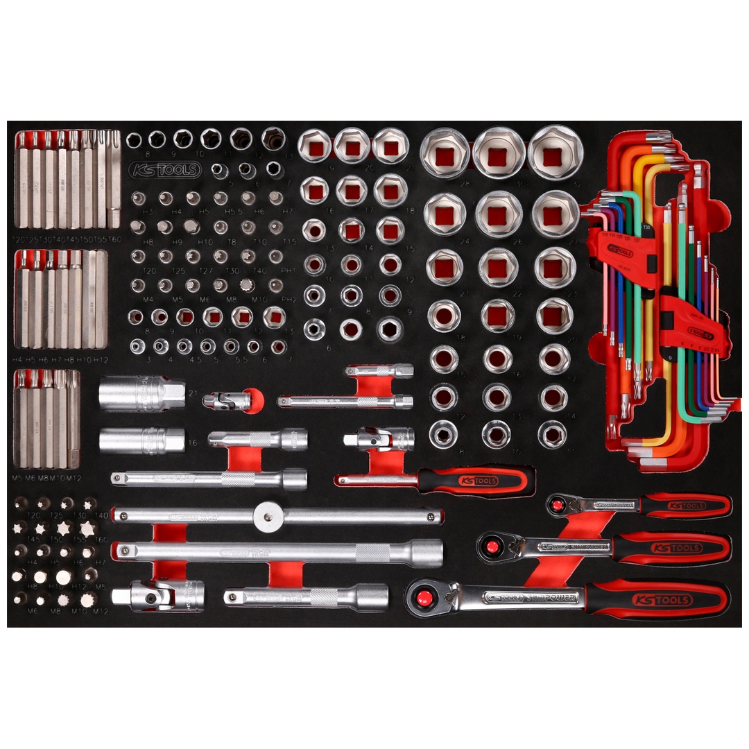 KS Tools 1/4 + 3/8 + 1/2 Steckschlüssel-Satz in Schaumstoffeinlage, 159-tlg.