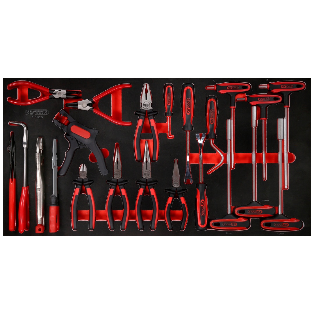 KS Tools T-Griff-Winkelstiftschlüssel- / und Zangen-Satz in Schaumstoffeinlage, 24-tlg.