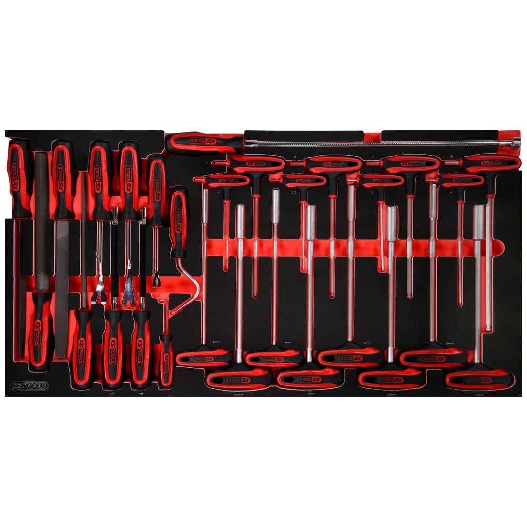KS Tools T-Griff-Winkelstiftschlüssel- / und Feilen-Satz in Schaumstoffeinlage, 28-tlg.