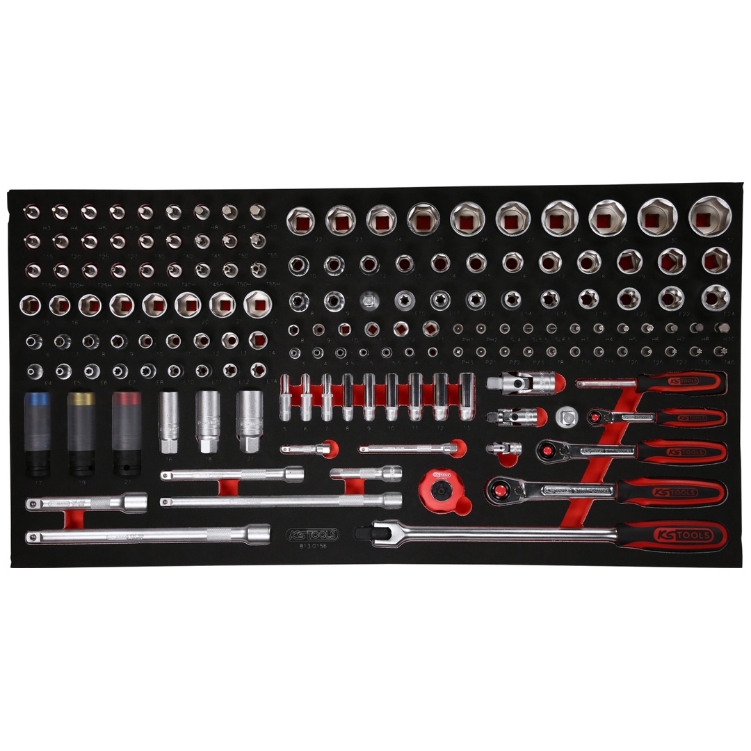 KS Tools 1/4 + 3/8 + 1/2 Steckschlüssel-Satz in Schaumstoffeinlage, 156-tlg.