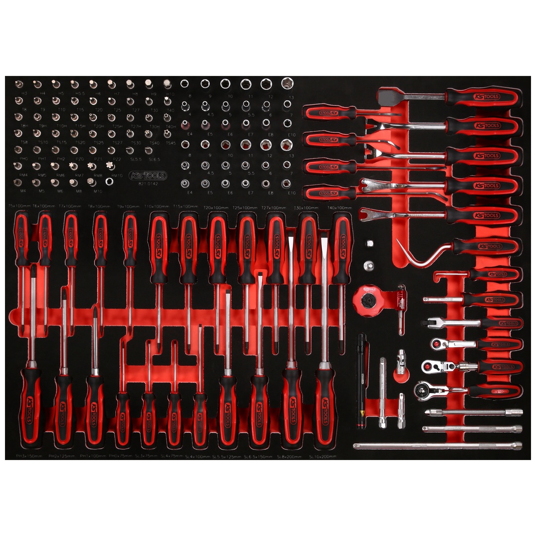 KS Tools 1/4 Steckschlüssel- / und Schraubendreher-Satz in Schaumstoffeinlage, 142-tlg.