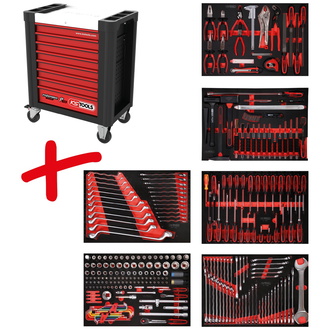 KS Tools Werkstattwagen-Satz PERFORMANCEplus P10 mit 284 Werkzeugen für 6 Schubladen