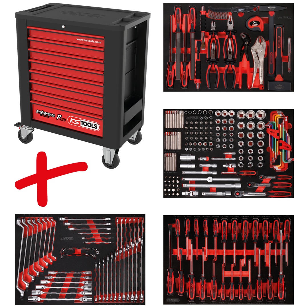 KS Tools PERFORMANCEplus Werkstattwagen-Satz P15 mit 241 Werkzeugen für 4 Schubladen