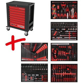 KS Tools Werkstattwagen-Satz PERFORMANCEplus P15 mit 338 Werkzeugen für 6 Schubladen