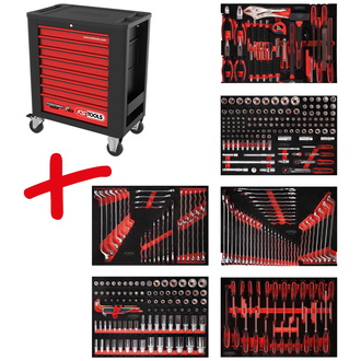 KS Tools Werkstattwagen-Satz PERFORMANCEplus P15 mit 366 Werkzeugen für 6 Schubladen