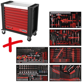 KS Tools Werkstattwagen-Satz PERFORMANCEplus P25 mit 416 Werkzeugen für 6 Schubladen