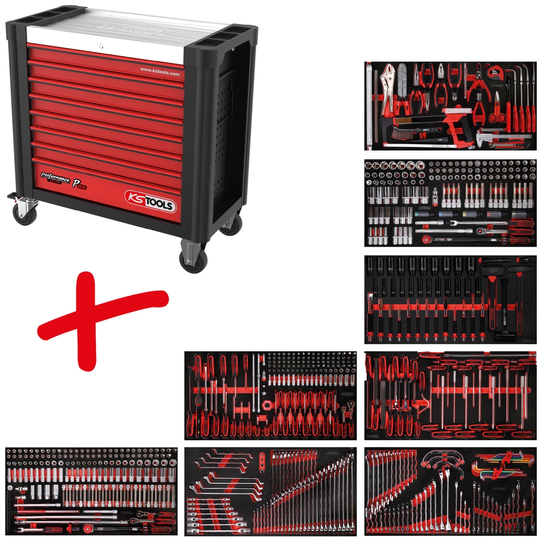 KS Tools PERFORMANCEplus Werkstattwagen-Satz P25 mit 660 Werkzeugen für 8 Schubladen