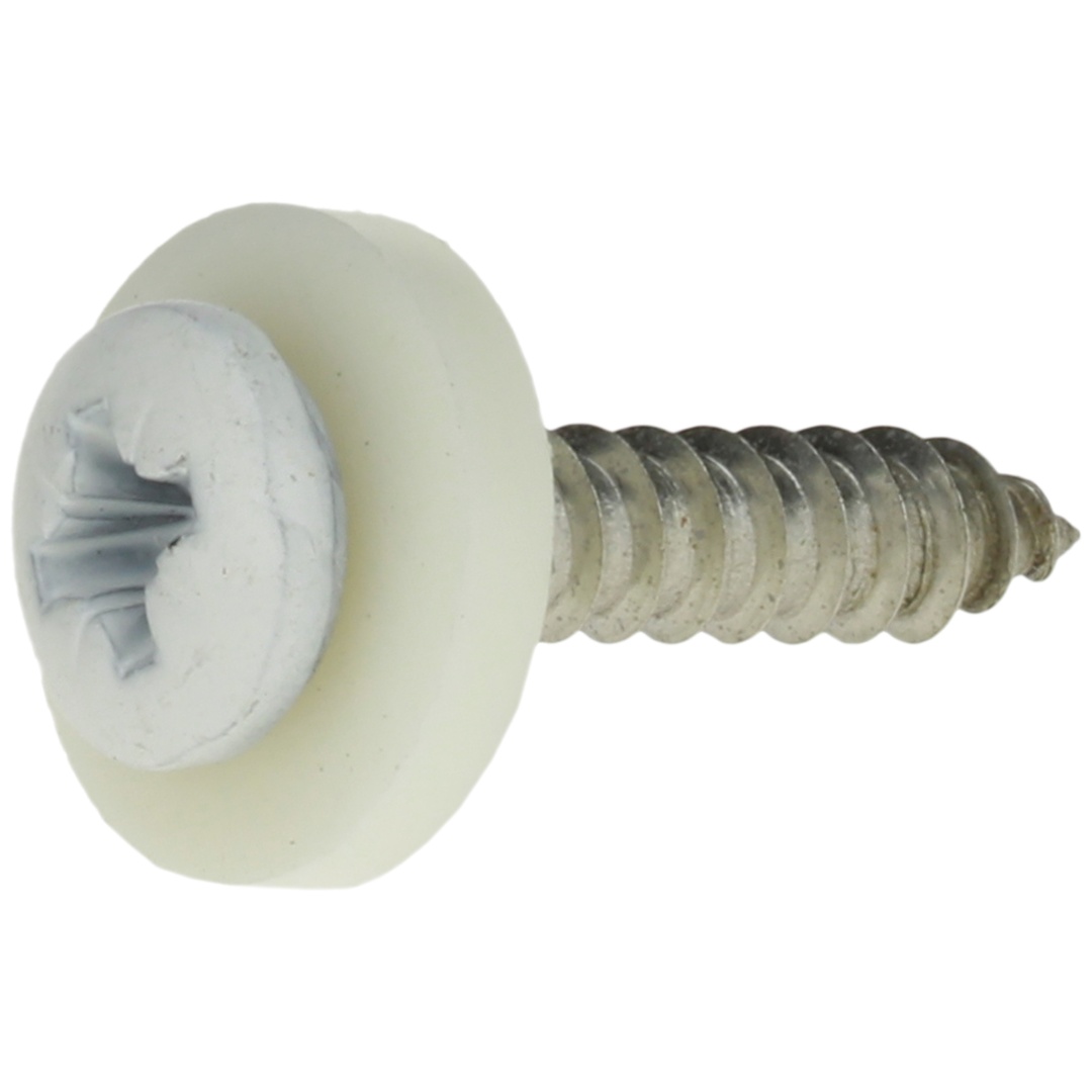 Reidl Fensterbankschraube m. Polyamidscheibe weiß, 3,9x32mm, Kreuzschlitz Pozidrive, A2 blank, Blechgewinde, Feingewinde, GG mit Bohrspitze