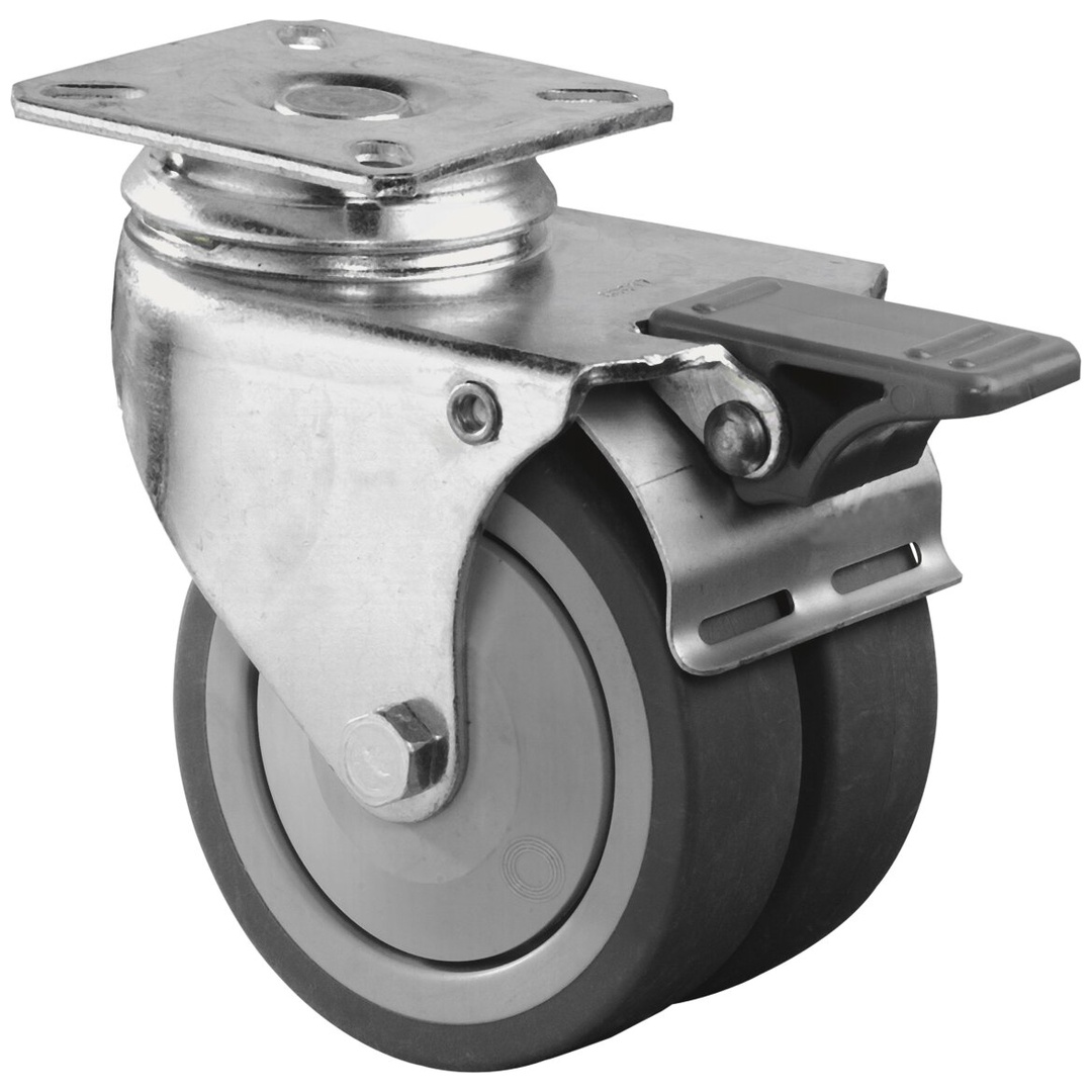 BS Rollen BS Appartedoppelrolle B120, Lenkrolle Festst., Rad-Ø 75 mm, Tragkr. 80 kg, Platte 77x67, Kugellager, thermopl. Gummi grau