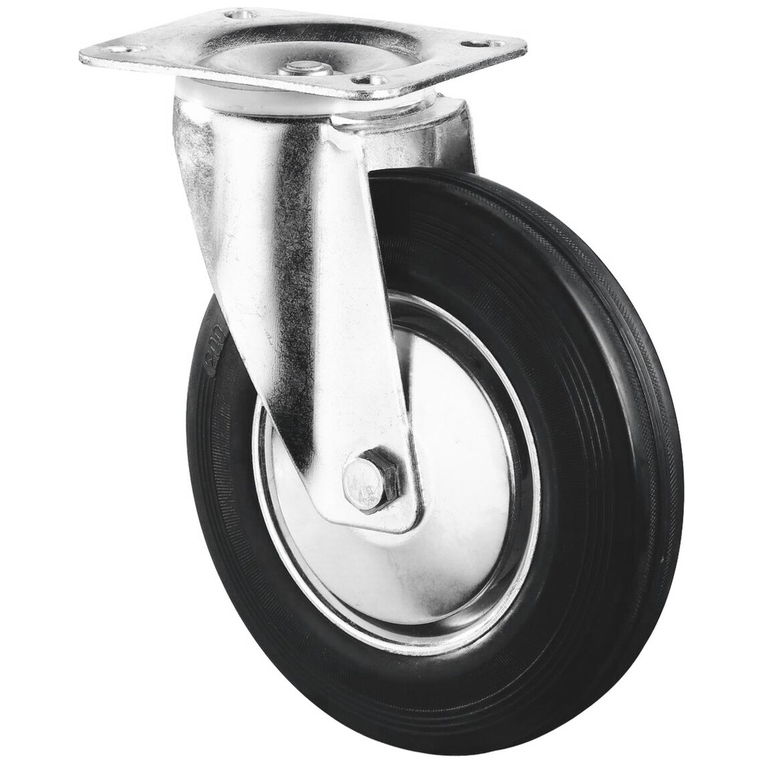 BS Rollen Transportrolle, Lenkrolle, Rad-Ø 200 mm, Tragf. 205 kg, Gummi schwarz, Bauhöhe 235 mm, Rollenlager