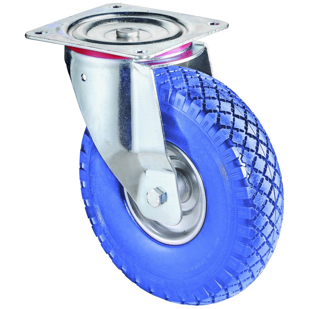 BS Rollen Transportrolle, Lenkrolle, Rad-Ø 260 mm, Tragf. 160 kg, Polyurethan blau, Bauhöhe 295 mm, Rollenlager