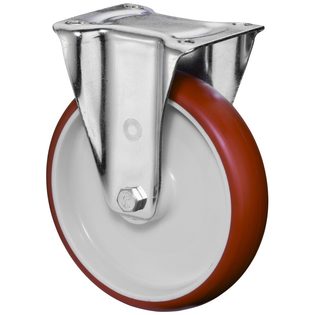 BS Rollen Bockrolle Rollenlager, Rad-Ø 125 mm, Tragf. 150 kg, Polyurethan rot, Platte, Bauhöhe 155 mm
