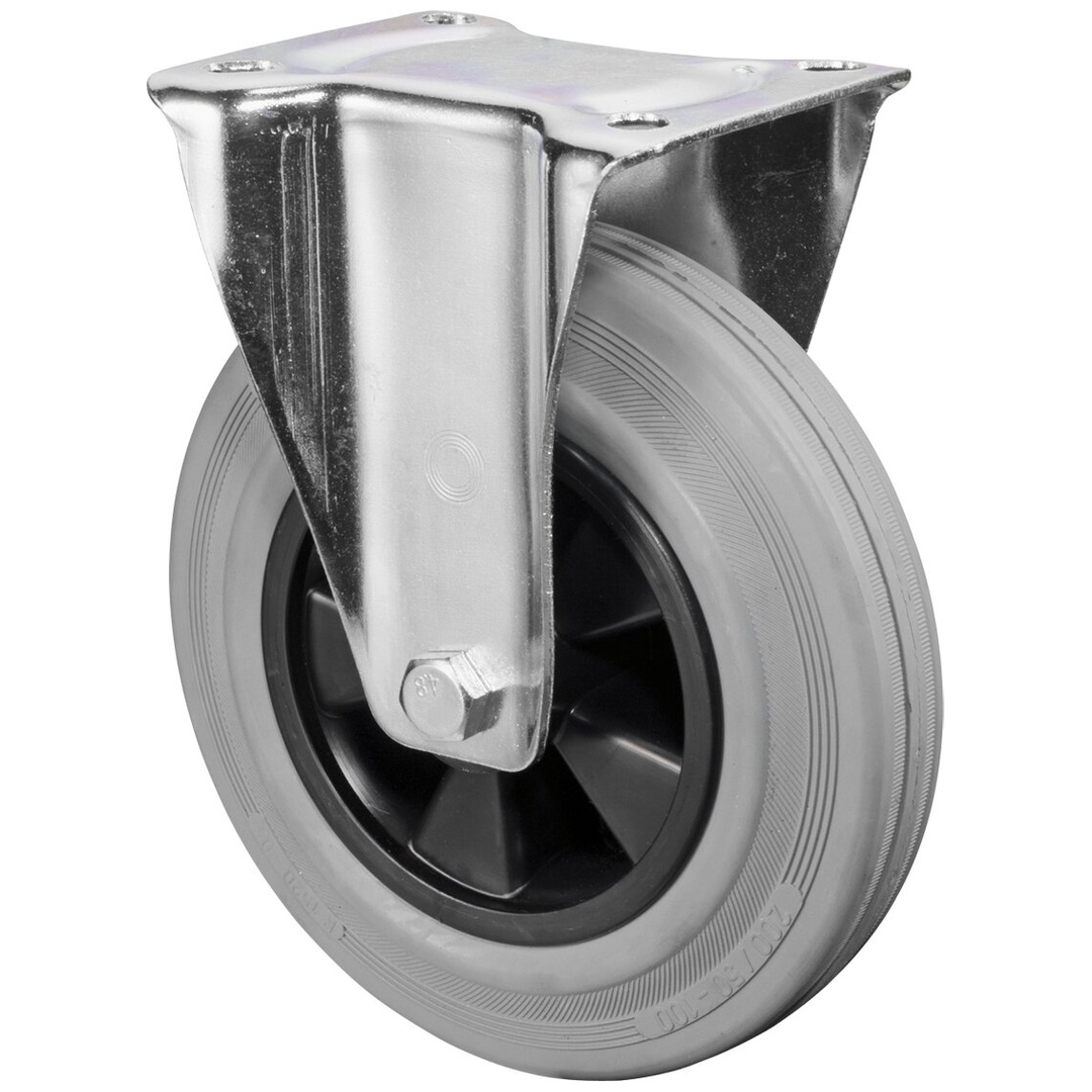 BS Rollen BS Transportrolle L410, Bockrolle, Rad-Ø 200 mm, Tragkr. 205 kg, Rollenlager, Lauffl. Gummi grau, Radk. Kunststoff