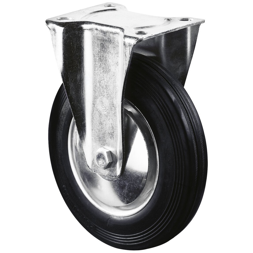 BS Rollen BS Transportrolle L410, Bockrolle, Rad-Ø 200 mm, Tragkr. 205 kg, Rollenlager, Lauffl. Gummi schwarz, Radk. Stahlfelge
