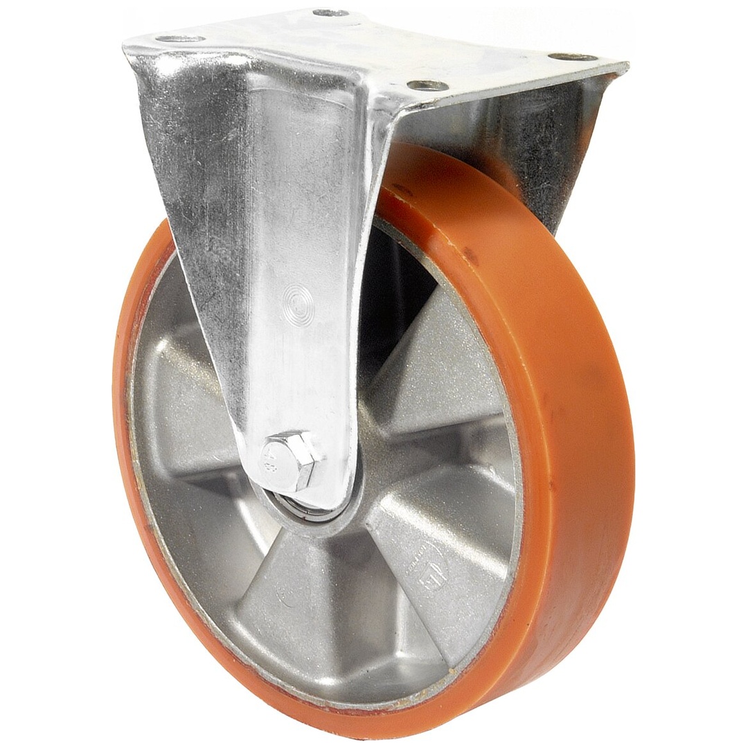 BS Rollen Bockrolle Kugellager, Rad-Ø 80 mm, Tragf. 120 kg, Guss-Polyurethan orange, Platte, Bauhöhe 106 mm