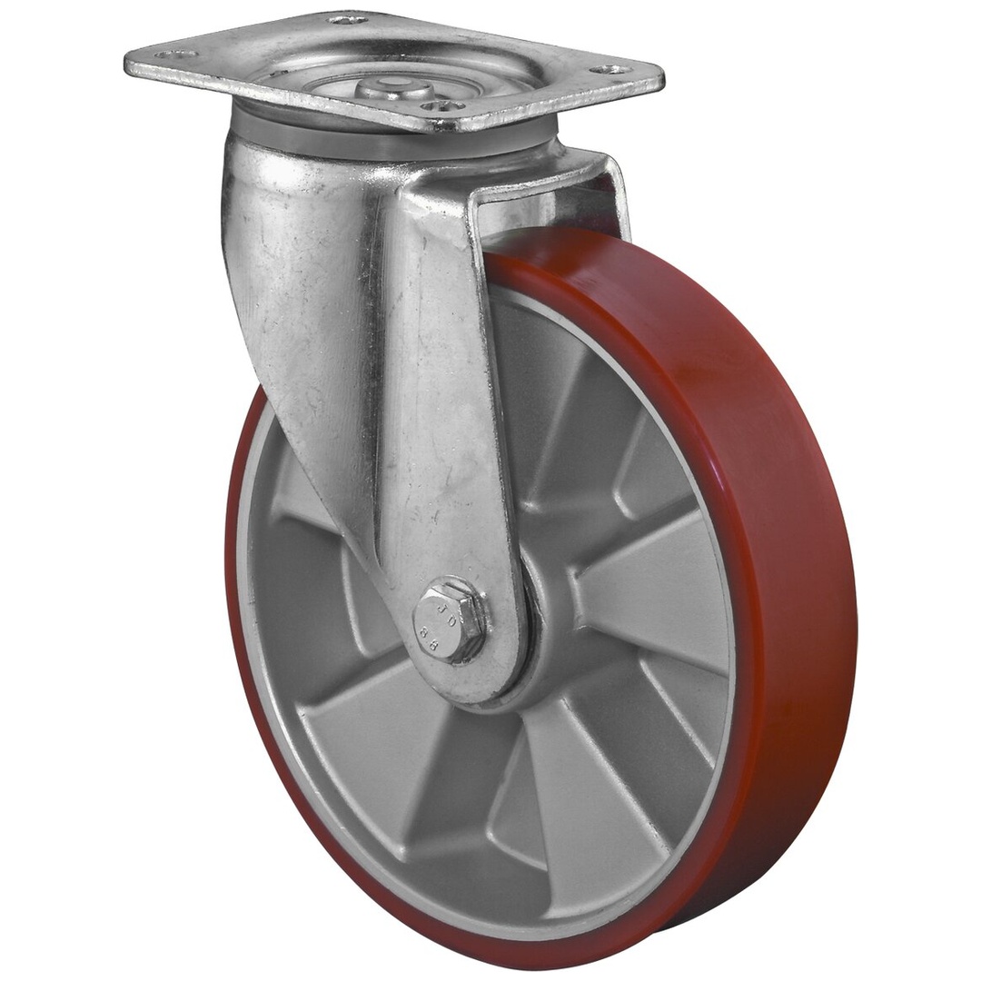 BS Rollen BS Schwerlastrolle L600, Lenkrolle Kugellager, Rad-Ø 250 mm, Tragf. 1000 kg, Guss-Polyurethan orange, Bauhöhe 290 mm, Plattengröße 135x110