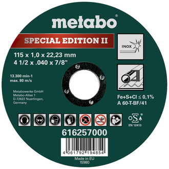 Metabo Special Edition II 115 x 1,0 x 22,23 mm, Inox, Trennscheibe, gerade Ausführung