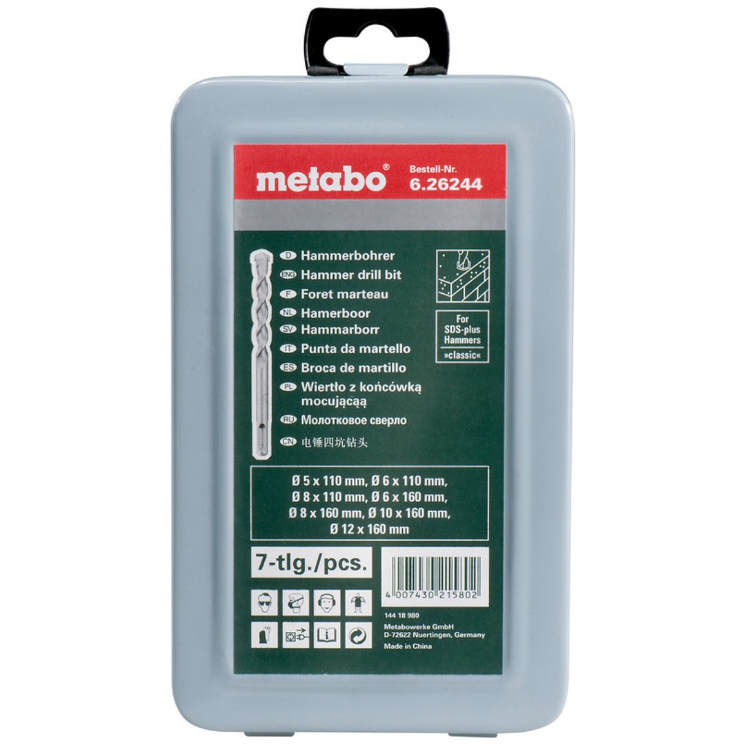 Metabo SDS-plus Classic-Bohrersatz 7-tlg. Ø 5, 6, 8 mm, L=110 mm / Ø 6, 8, 10, 12 mm L=160