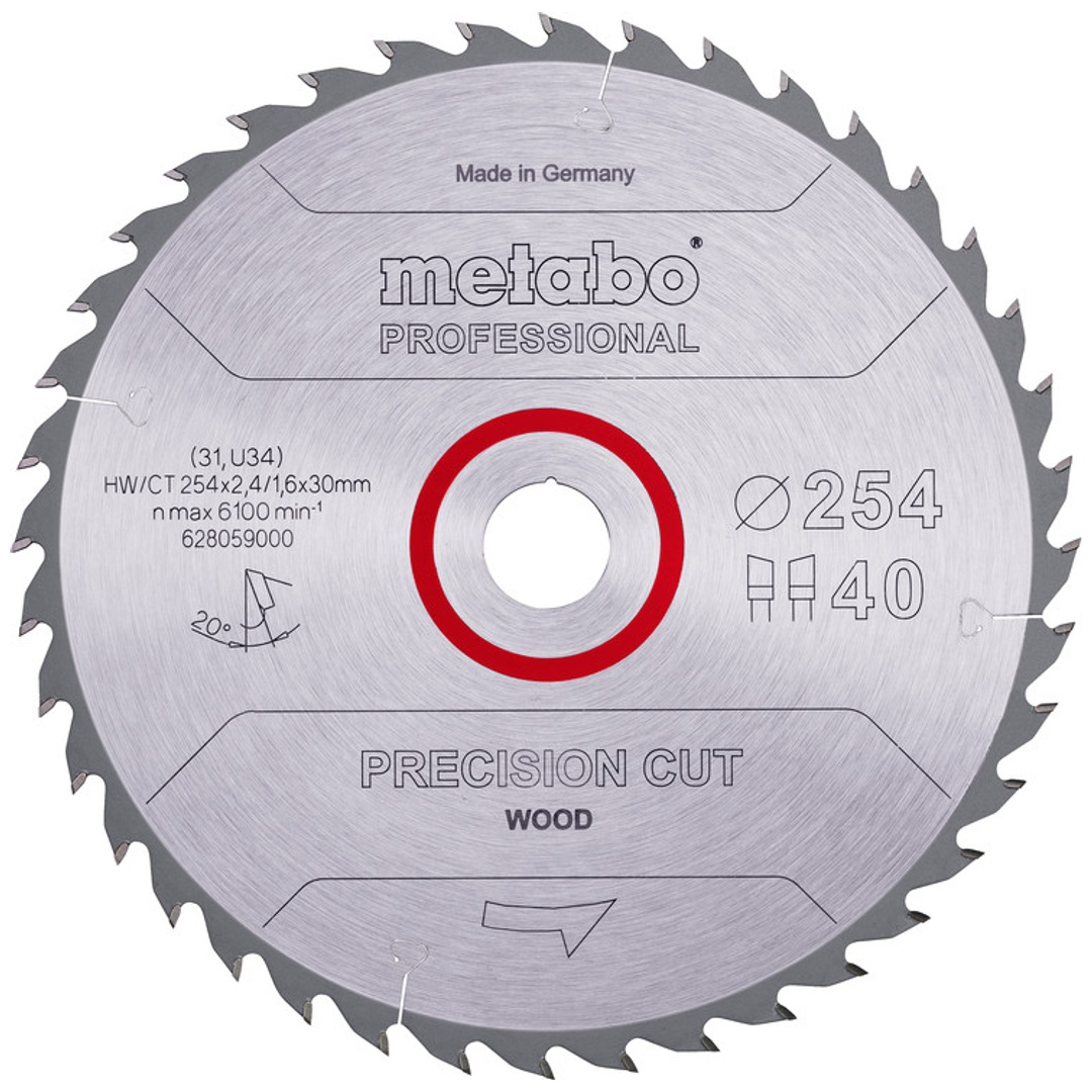 Metabo Sägeblatt precision cut wood - professional, 254x30, Z40 WZ 20°
