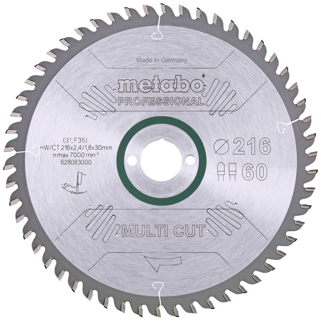 Metabo Kreissägeblatt multi cut - professional 216 x 30 x 2,4/1,8, 60 Zähne, Spanwinkel 5° neg.