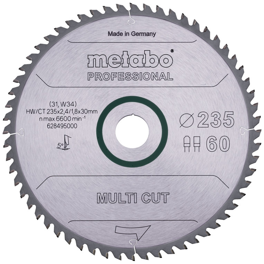 Metabo Kreissägeblatt multi cut - professional 235 x 30 x 2,4/1,8, 60 Zähne, Spanwinkel 5°