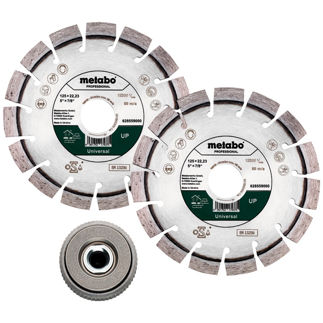 Metabo Set: 2xDiamanttrennscheibe 125x22,23mm, UP + 1xQuickspannmutter M 14