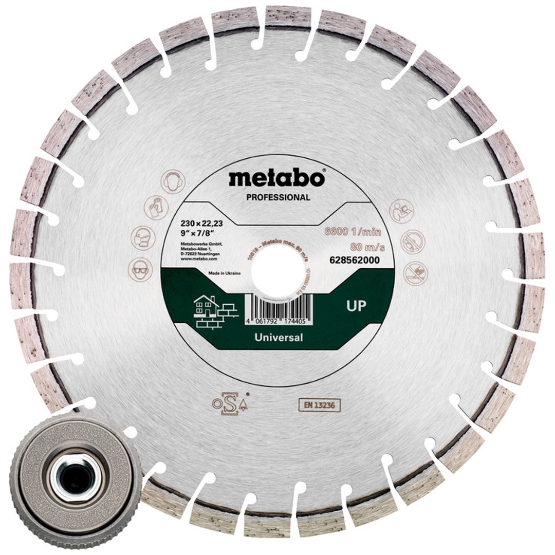 Metabo Set: 1xDiamanttrennscheibe 230x22,23mm, UP +1xQuickspannmutter M 14