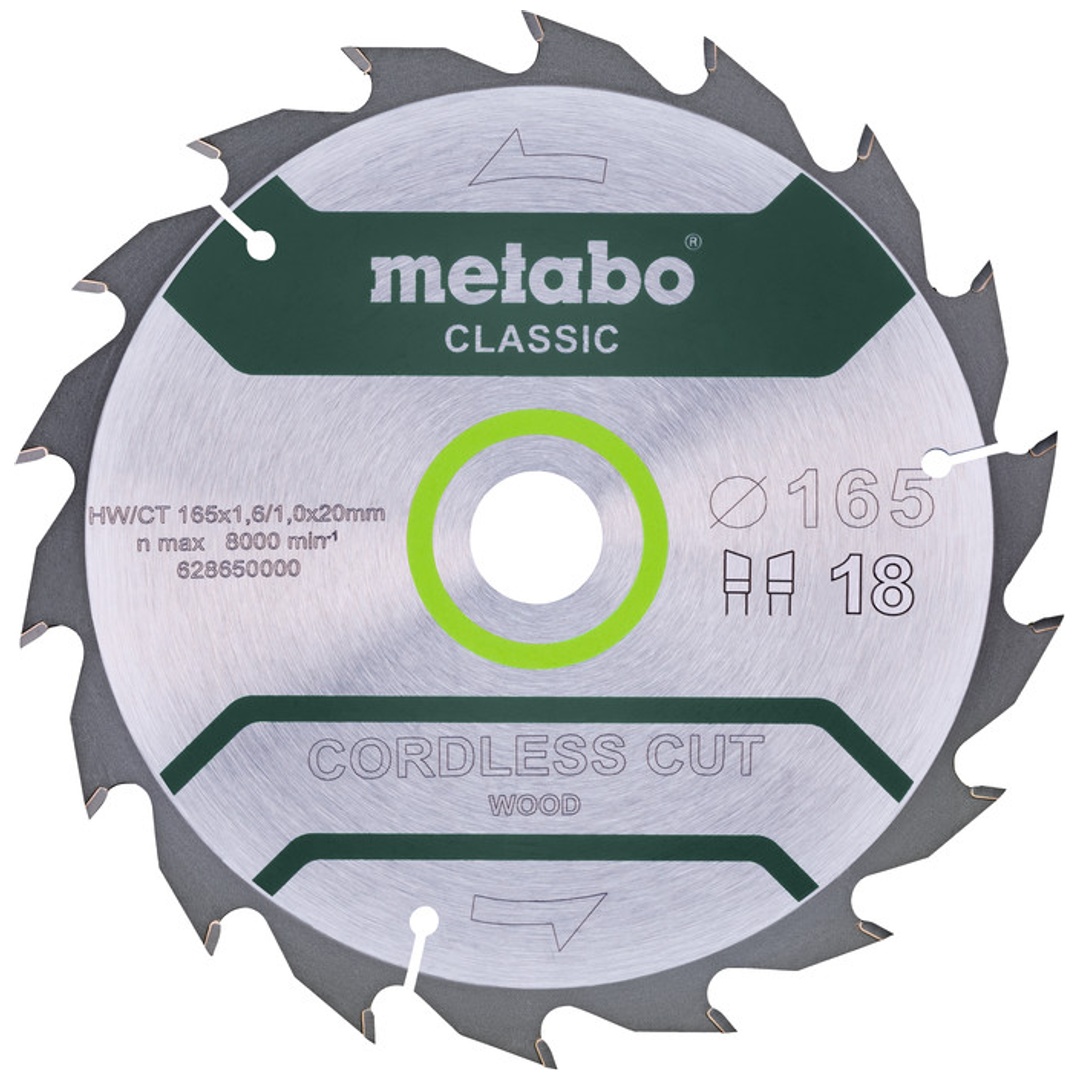 Metabo Sägeblatt cordless cut wood - classic, 165x20 Z18 WZ 20° /B