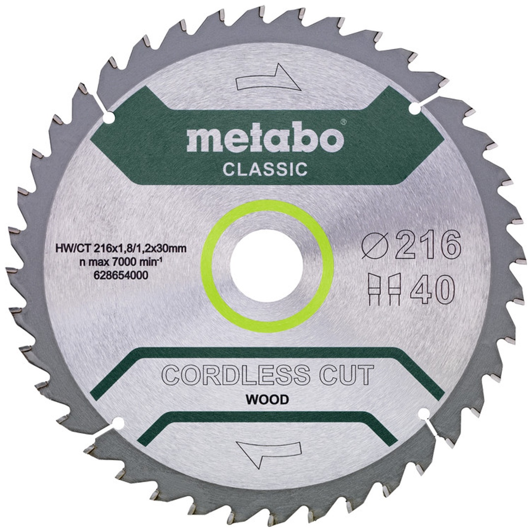 Metabo Sägeblatt cordless cut wood - classic, 216x30 Z40 WZ 5° /B
