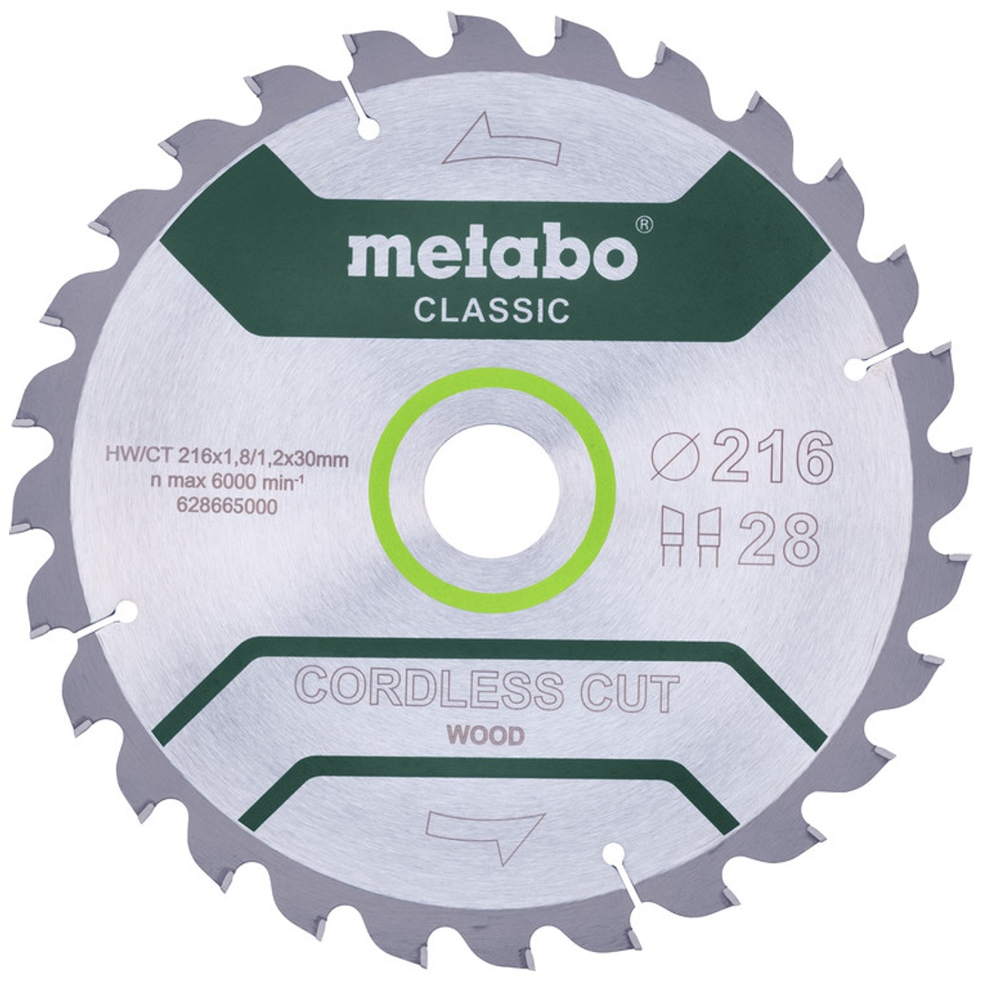 Metabo Sägeblatt cordless cut wood - classic, 216x30 Z28 WZ 5° /B