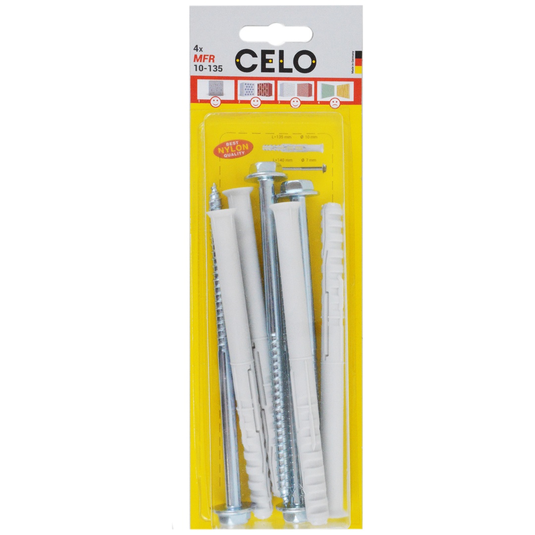 Celo Multifunktionsrahmendübel Mfr Sb 10-135 Ssks, Senkbund, Sechskantschr. Mit Angepr. Scheibe, Galv. Verz.