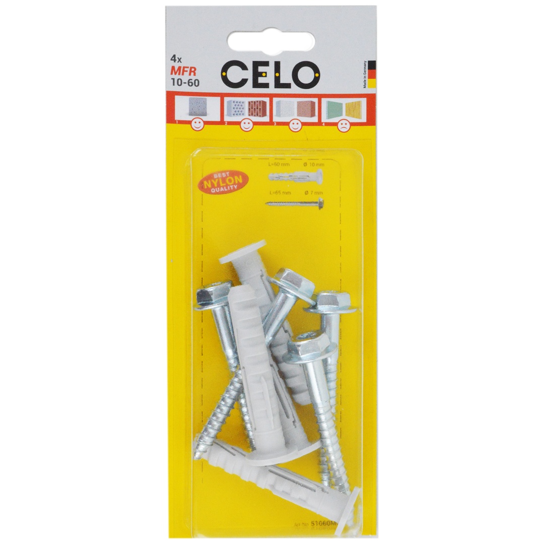 CELO Multifunktionsrahmendübel MFR FB 10-60 SSKS, Flachbund, Sechskantschr. mit angepr. Scheibe, galv. verz.