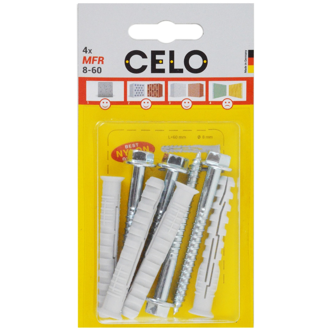 CELO Multifunktionsrahmendübel MFR SB 8-60 SSKS, Senkbund, Sechskantschr. mit angepr. Scheibe, galv. verz.